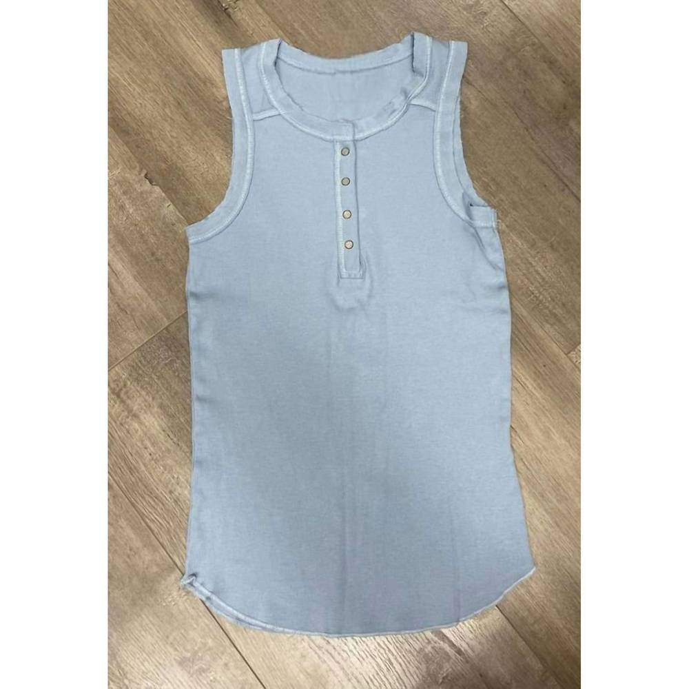 NEW CROWN JEWEL women's henley crew tank in powder blue